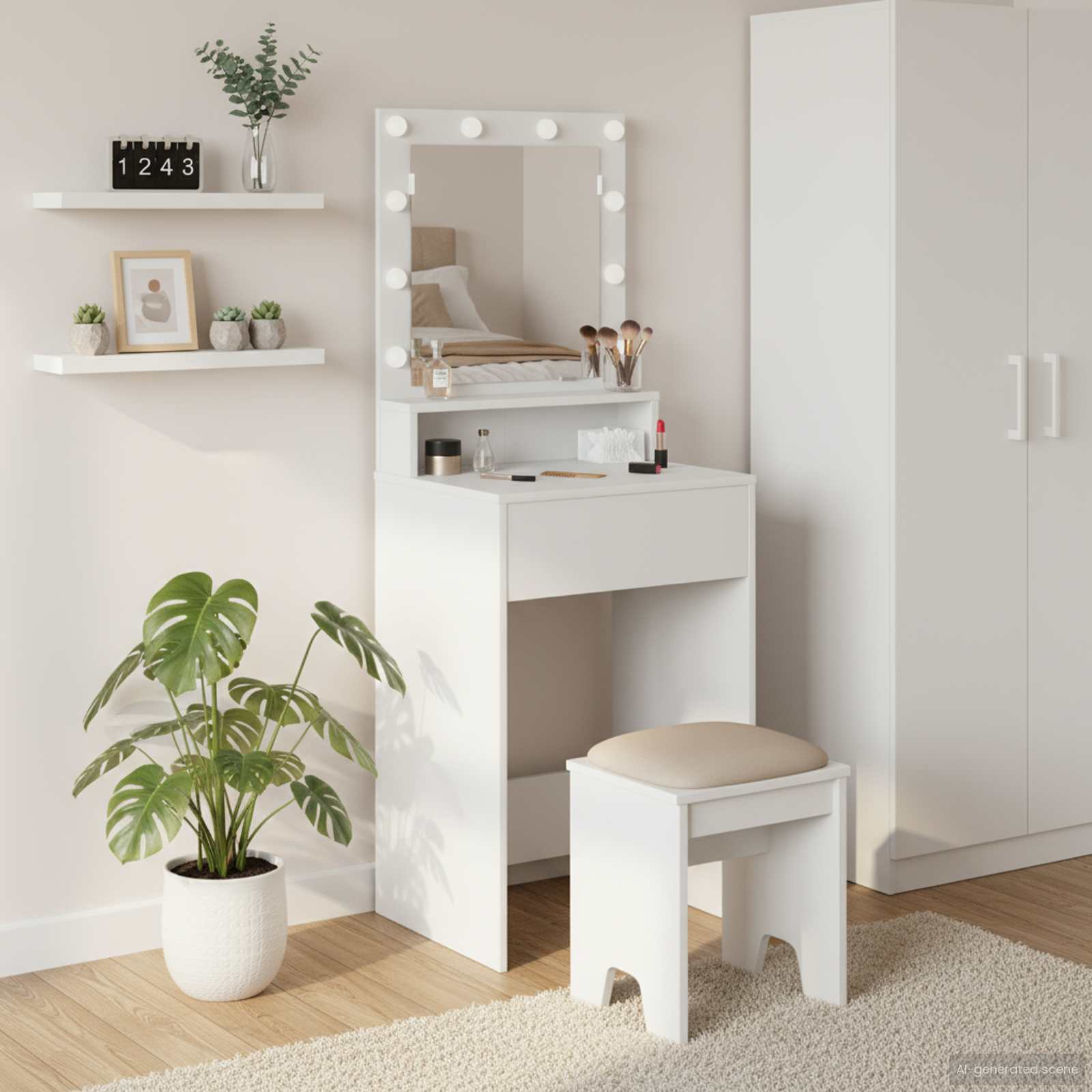 vidaXL Toaletka z półką Biały 50 x 41 x 135 cm Materiał drewnopochodny