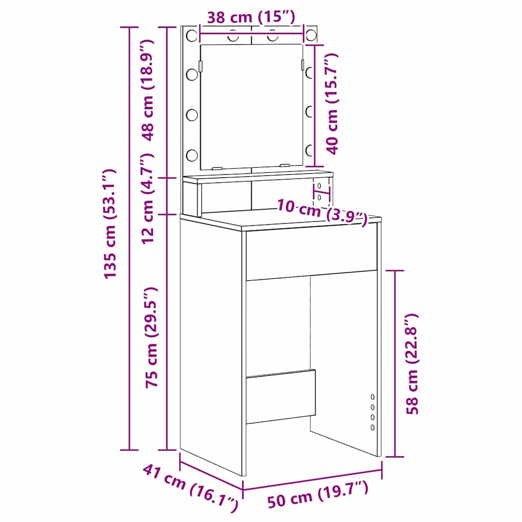 vidaXL Toaletka Czarny Dąb 50 x 41 x 135 cm Materiał drewnopochodny