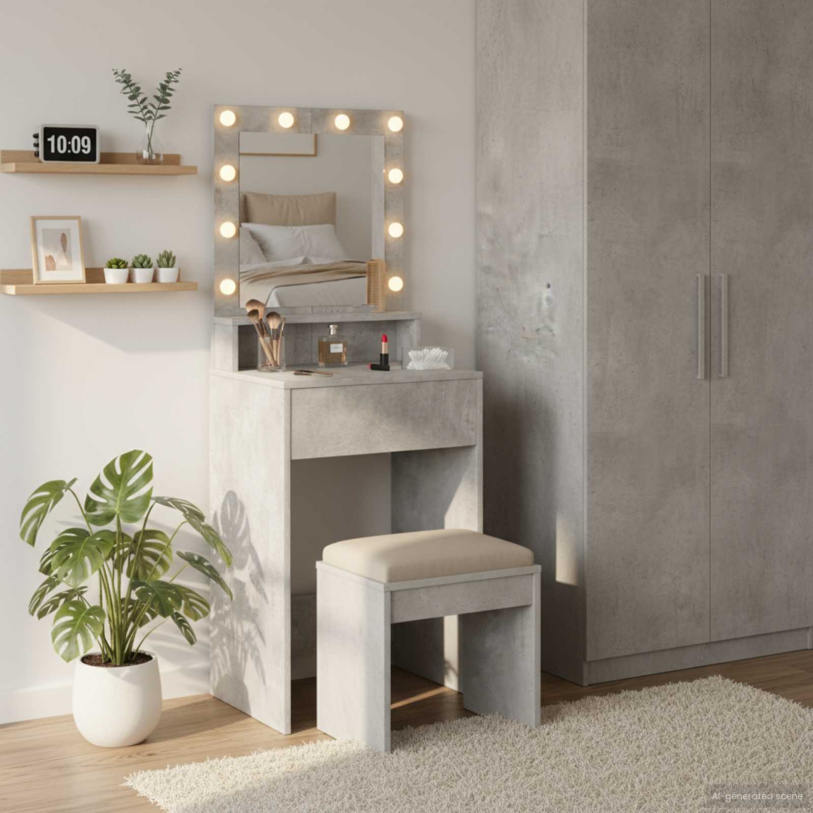 vidaXL Toaletka z półką Z lustrem Betonowy szary 50 x 41 x 135 cm