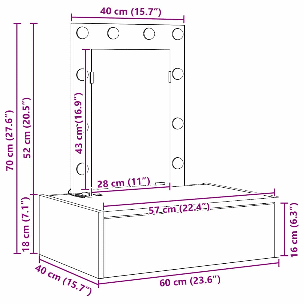vidaXL Toaletka Biały 60 x 40 x 70 cm Materiał drewnopochodny