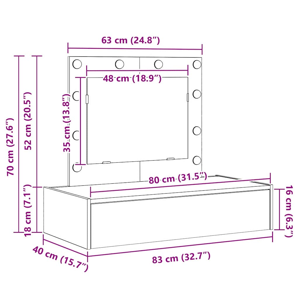 vidaXL Toaletka Brązowy 83 x 40 x 70 cm Materiał drewnopochodny