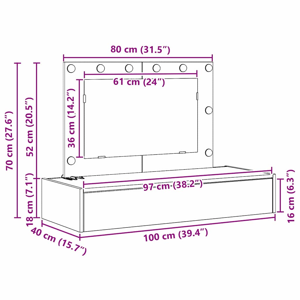 vidaXL Toaletka Brązowy 100 x 40 x 70 cm Materiał drewnopochodny