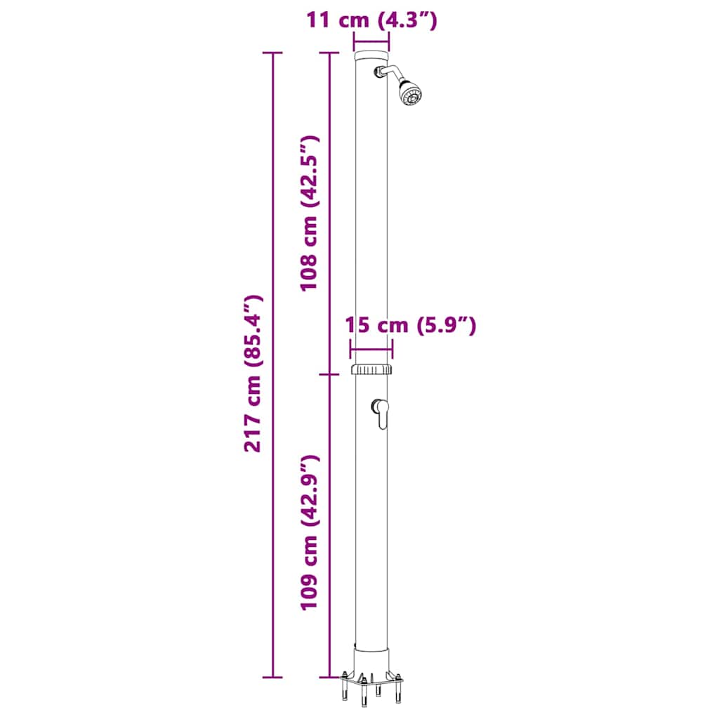 vidaXL Prysznic słoneczny na świeżym powietrzu Czarny 217 cm