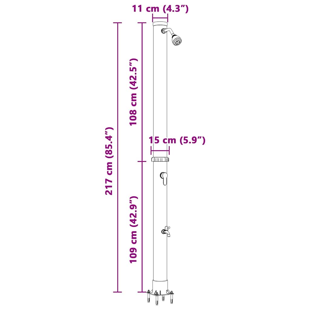 vidaXL Prysznic słoneczny na świeżym powietrzu Czarny 217 cm