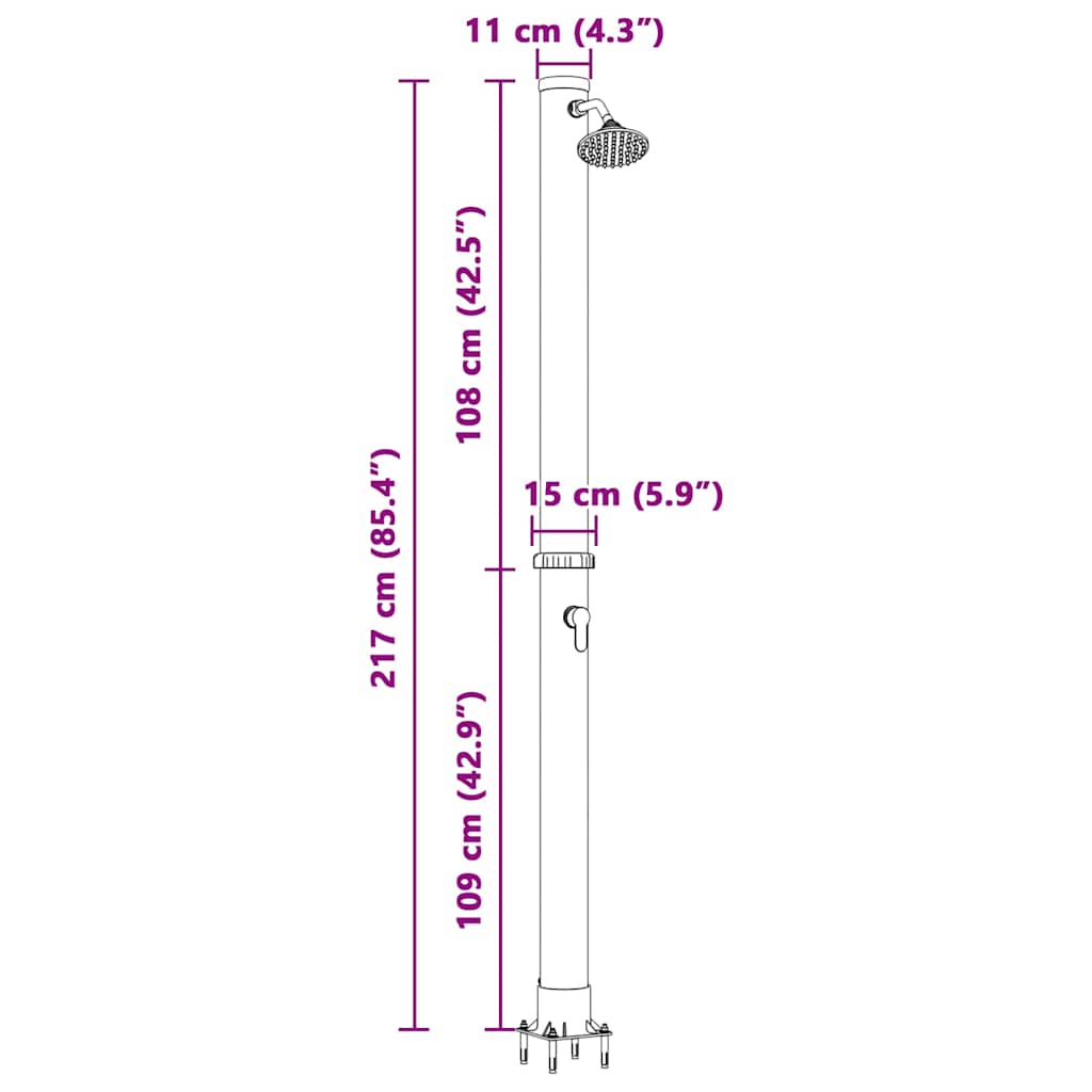 vidaXL Prysznic słoneczny na świeżym powietrzu Czarny 217 cm