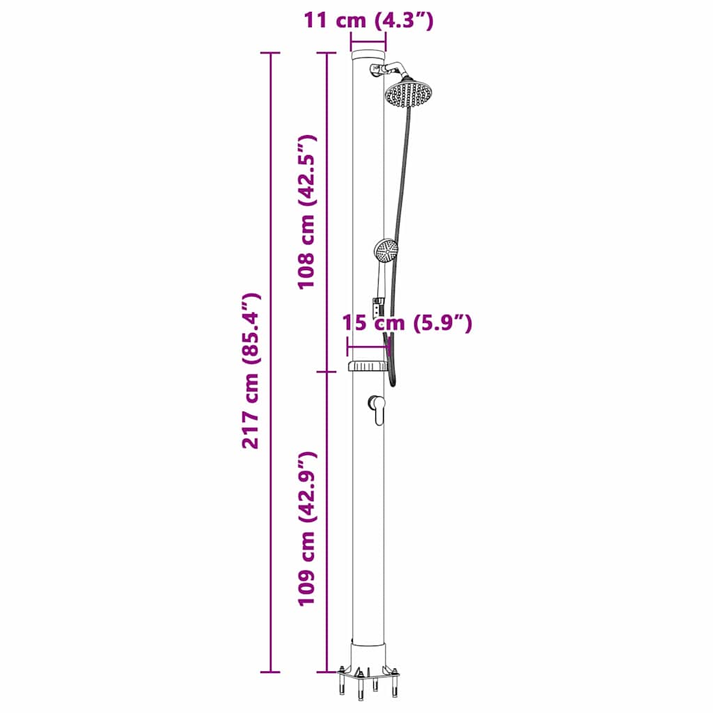 vidaXL Prysznic słoneczny na świeżym powietrzu Czarny 217 cm