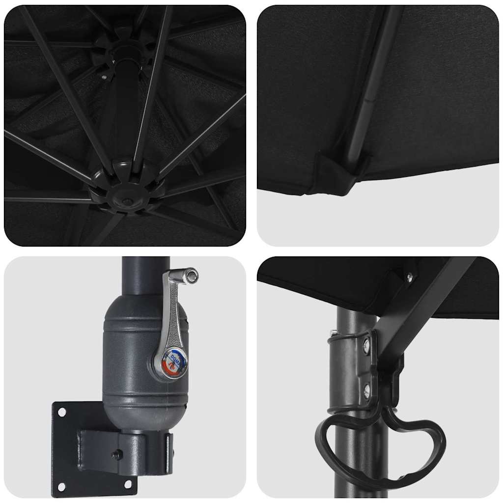 vidaXL Parasolka ogrodowa Czarny 248 x 248 x 148 cm Poliester i Stal