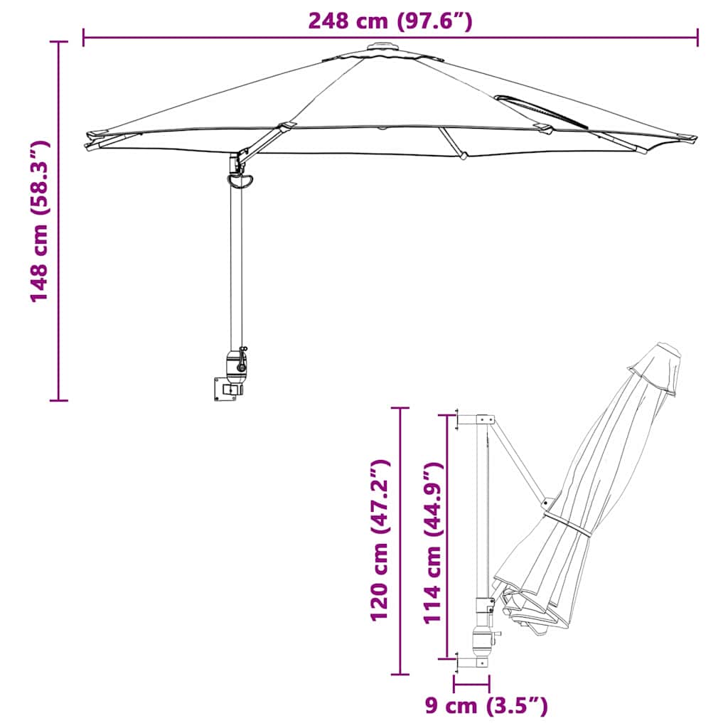 vidaXL Parasolka ogrodowa Niebieski azur 248 x 248 x 148 cm