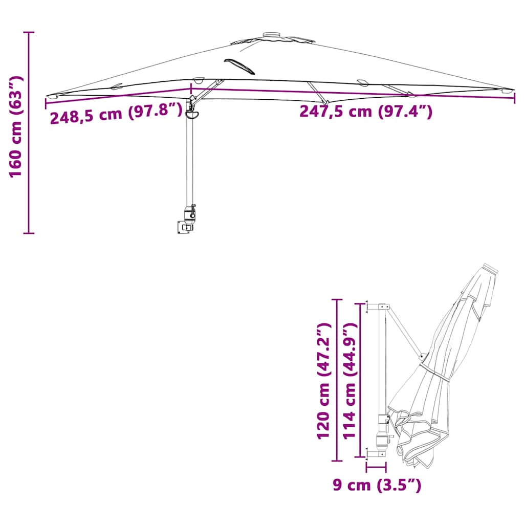 vidaXL Parasolka ogrodowa Antracyt 248,5 x 247,5 x 160 cm