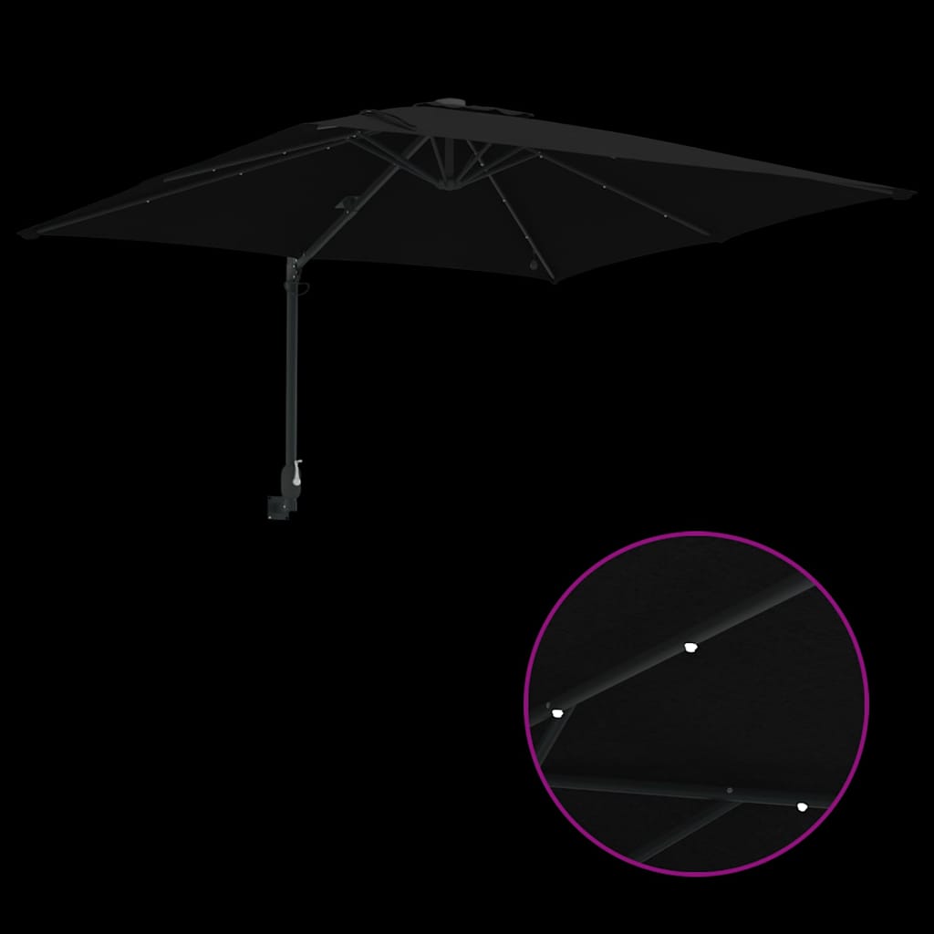 vidaXL Parasolka ogrodowa Ze LED Lights Czarny 248,5 x 247,5 x 160 cm