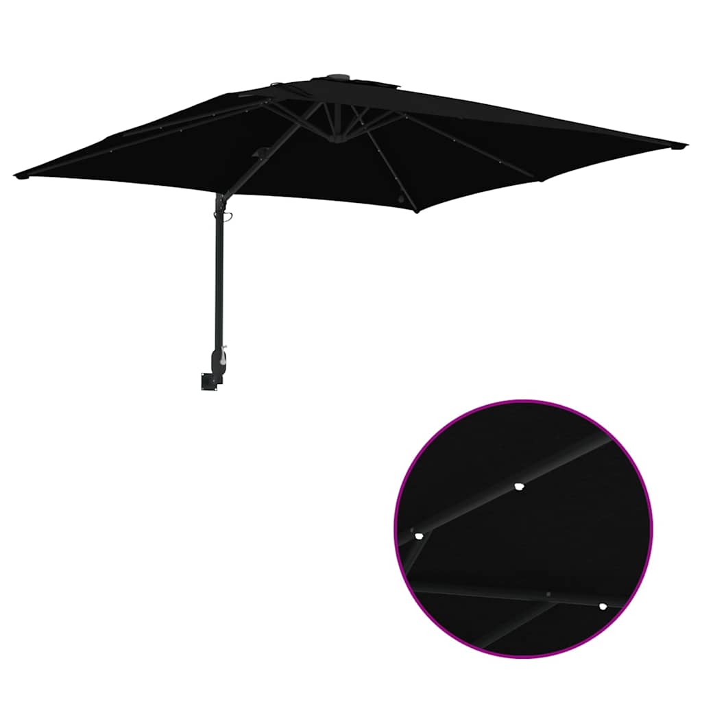 vidaXL Parasolka ogrodowa Ze LED Lights Czarny 248,5 x 247,5 x 160 cm