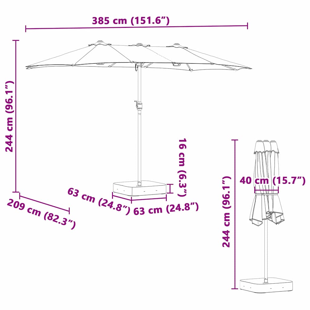 vidaXL Parasolka ogrodowa Antracyt 385 x 209 x 244 cm Poliester i Stal