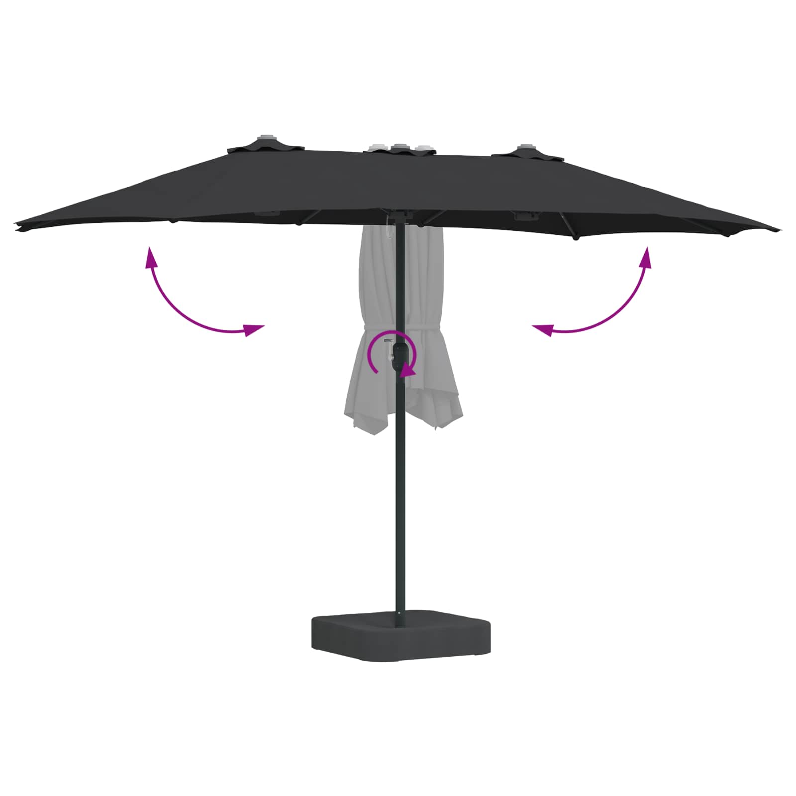 vidaXL Parasolka ogrodowa Czarny 385 x 209 x 244 cm Poliester