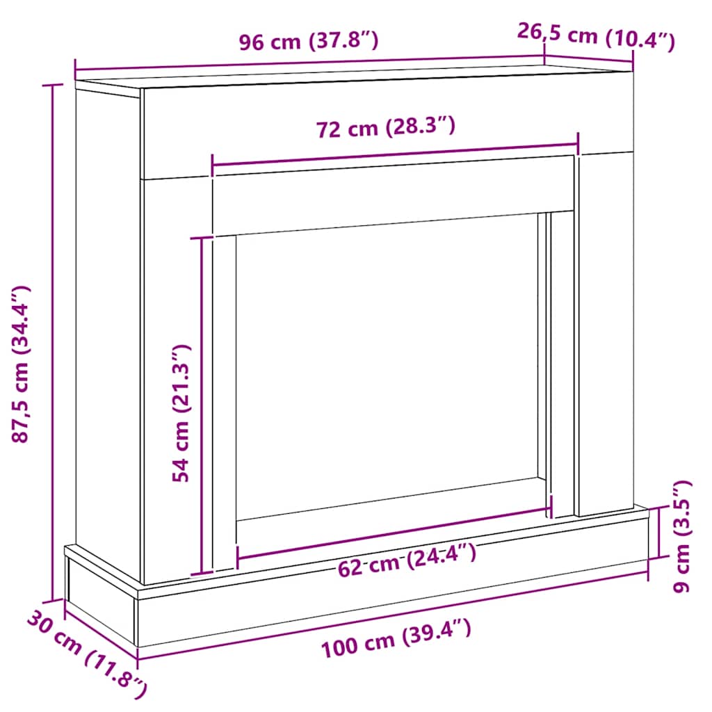 vidaXL Obudowa kominka Czarny dąb 100x30x87,5 cm Drewno klejone