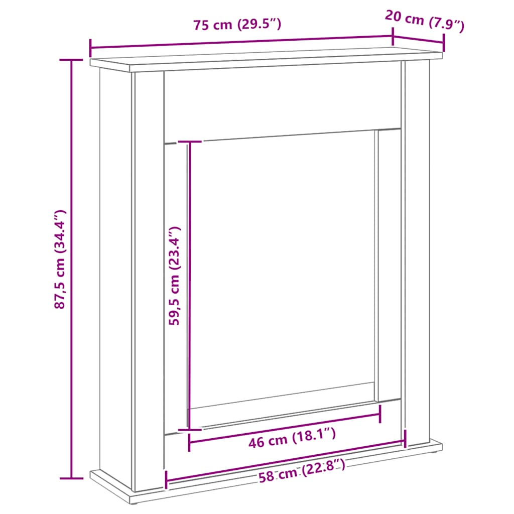 vidaXL Obudowa kominka Czarny dąb 75x20x87,5 cm Drewno klejone