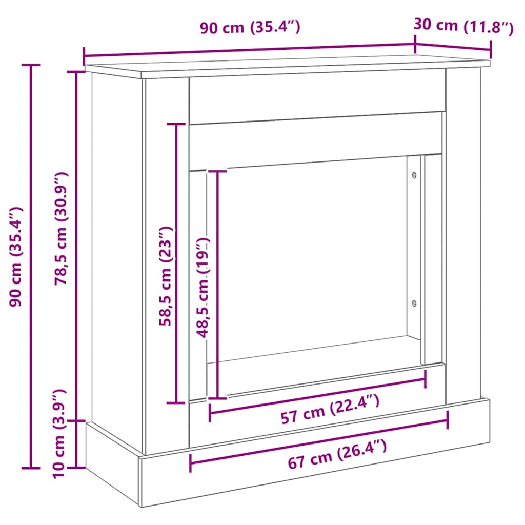 vidaXL Obudowa kominka Czarny dąb 90x30x90 cm Drewno klejone
