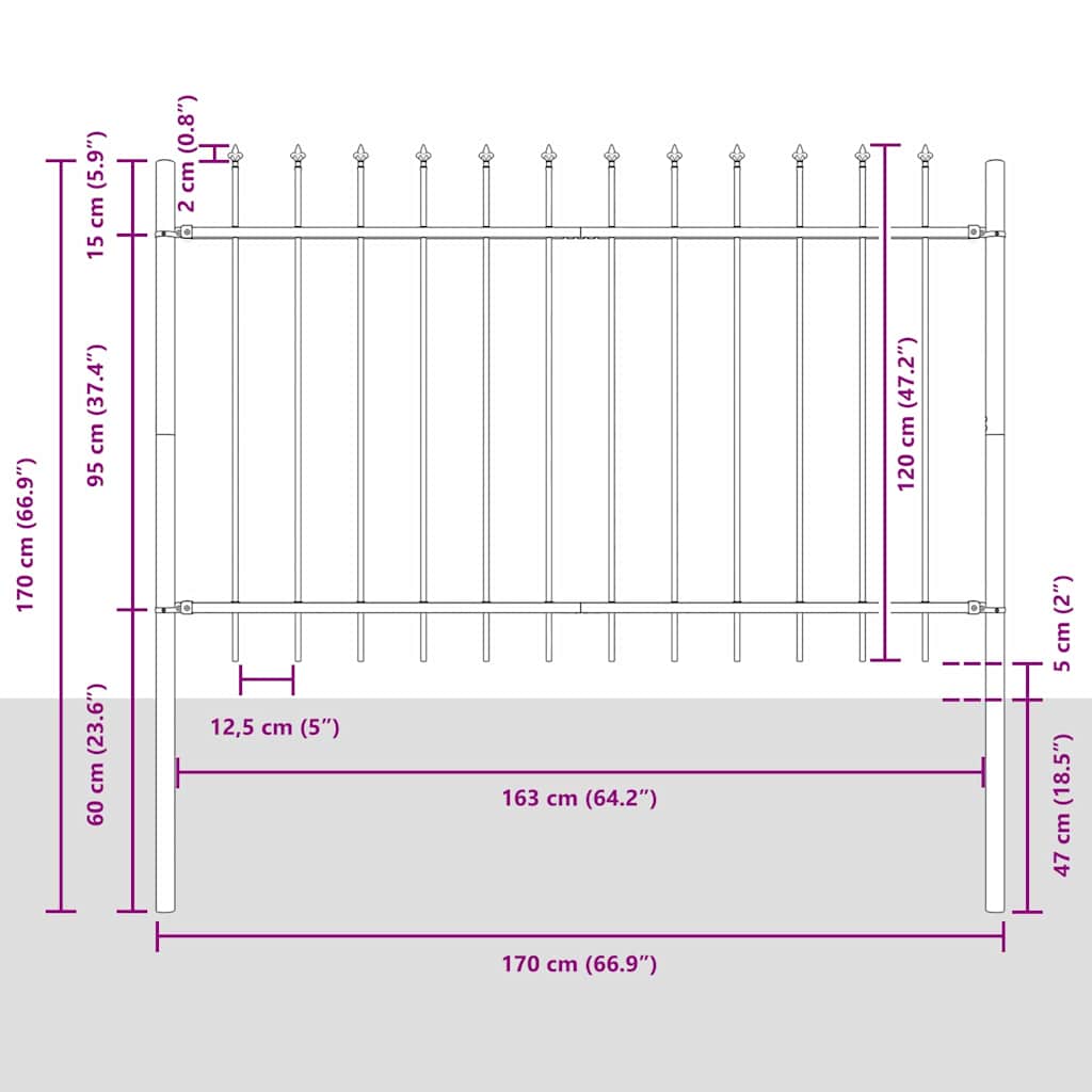 vidaXL Ogrodzenie Ogrodowe 2 pcs Szary 3,4 x 1,2 m