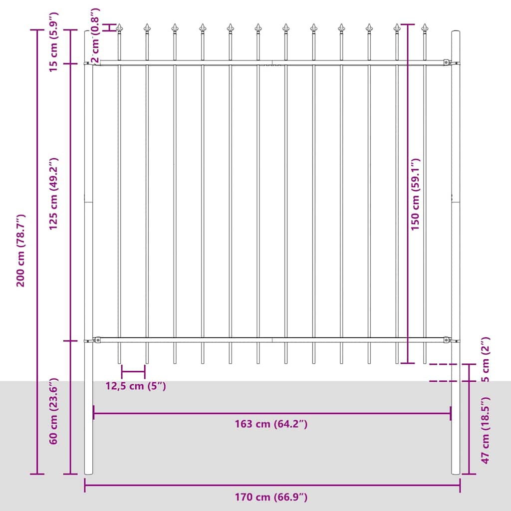 vidaXL Ogrodzenie Ogrodowe 2 pcs Szary 3,4 x 1,5 m
