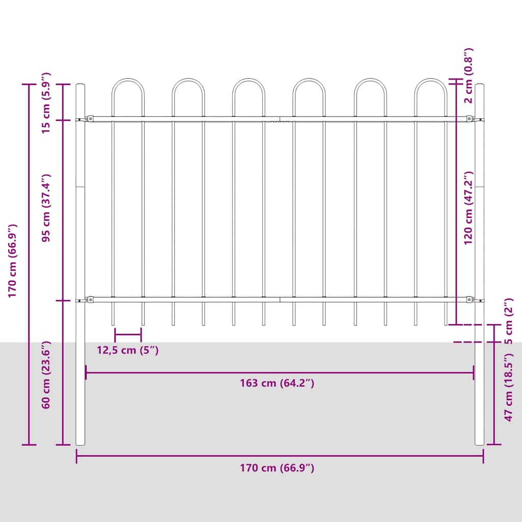vidaXL Ogrodzenie Ogrodowe 3 pcs Szary 5,1 x 1,2 m