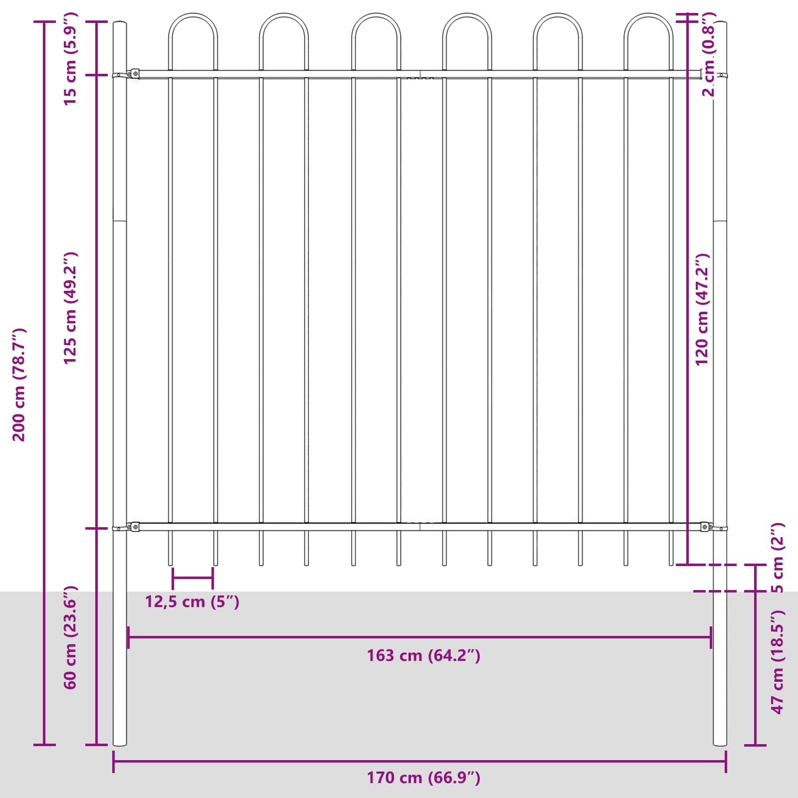 vidaXL Ogrodzenie Ogrodowe 4 pcs Szary 6,8 x 1,2 m