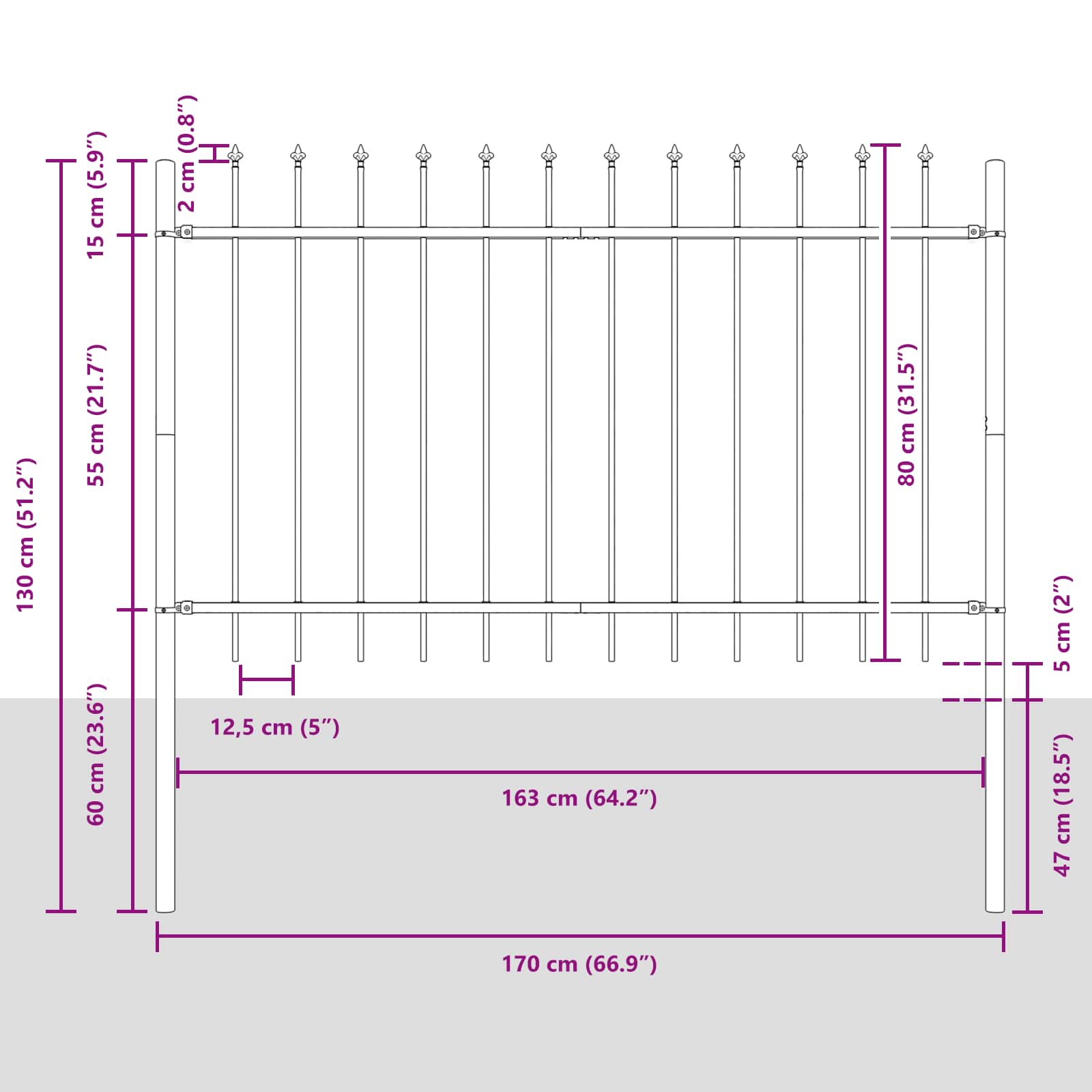 vidaXL Ogrodzenie Ogrodowe 5 pcs Biały 8,5 x 0,8 m