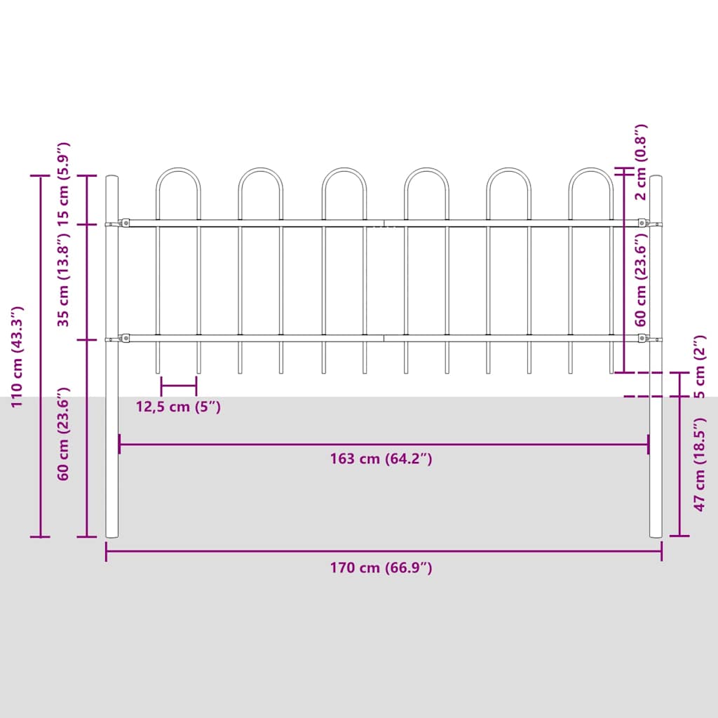 vidaXL Ogrodzenie Ogrodowe 7 pcs Szary 11,9 x 0,6 m