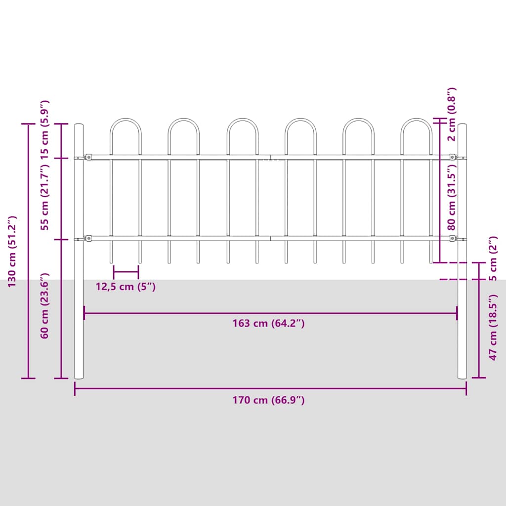 vidaXL Ogrodzenie Ogrodowe 9 pcs Szary 15,3 x 0,8 m