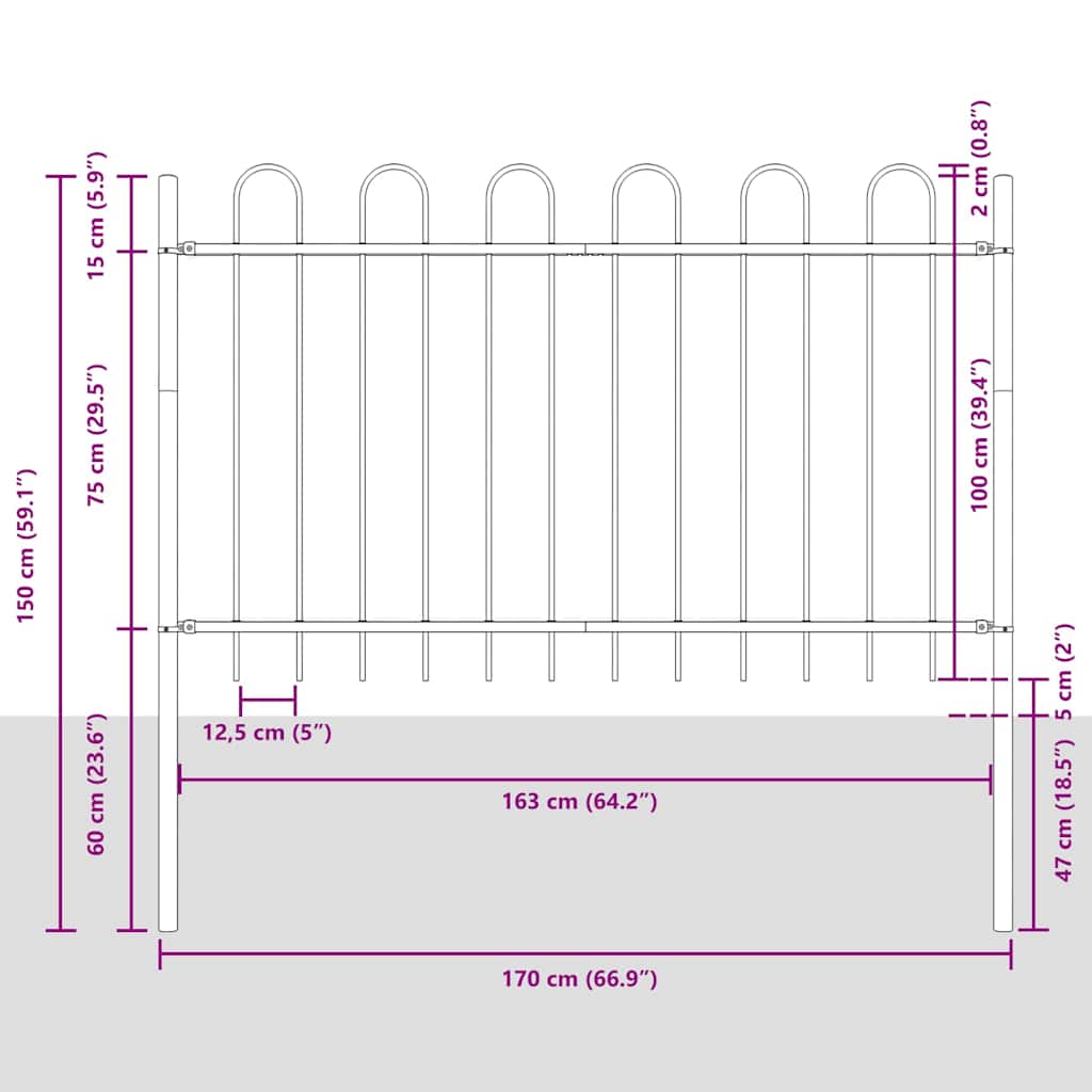 vidaXL Ogrodzenie Ogrodowe 9 pcs Szary 15,3 x 1 m
