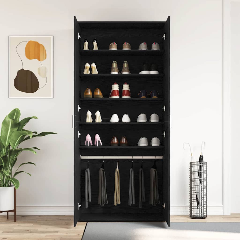 vidaXL Szafka na buty z półką z drzwiami Czarny Dąb 80 x 39 x 178 cm