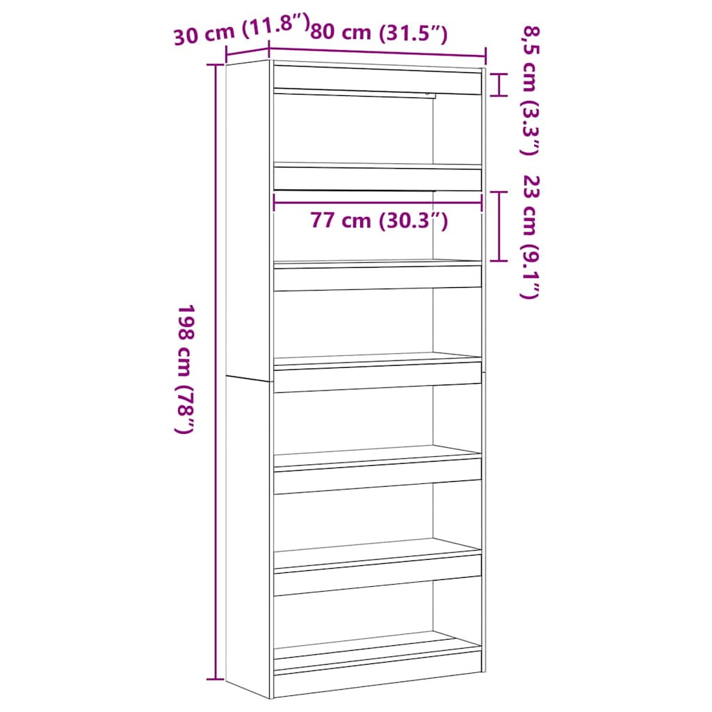 vidaXL Szafka na książki 6 poziomy 80 x 30 x 198 cm Dąb wędzony
