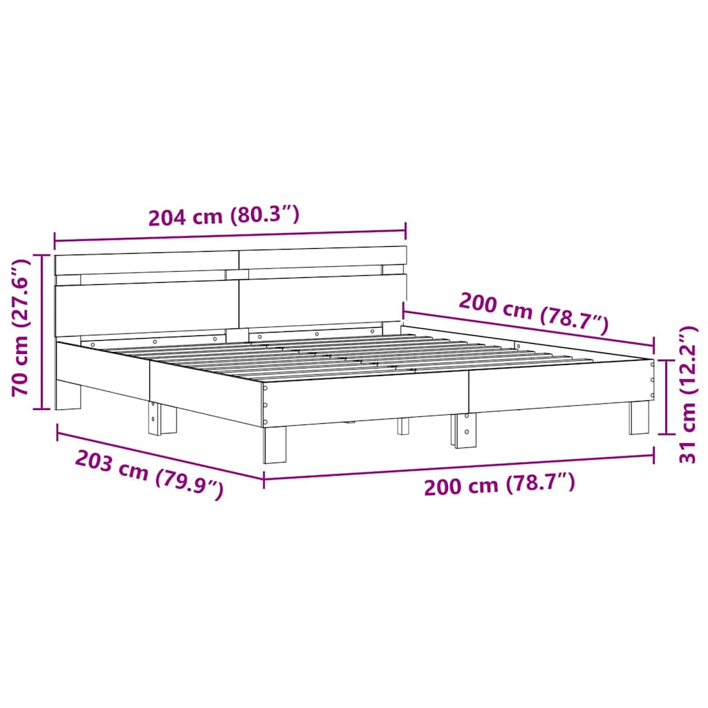 vidaXL Ramka łóżka Czarny Dąb 200 x 200 cm Materiał drewnopochodny