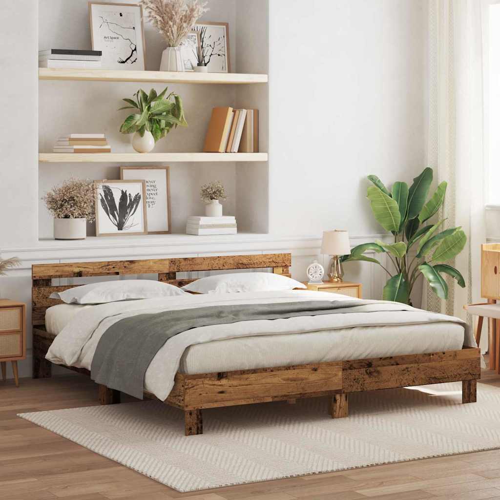 vidaXL Ramka łóżka Stare drewno 180 x 200 cm Drewno inżynieryjne