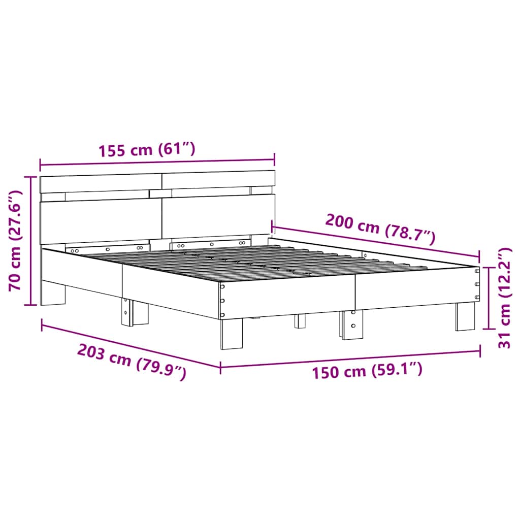 vidaXL Ramka łóżka Czarny Dąb 150 x 200 cm Materiał drewnopochodny