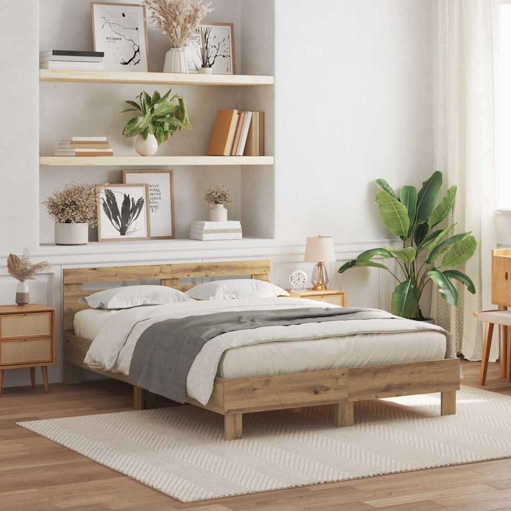 vidaXL Ramka łóżka Dąb rzemieślniczy 140 x 190 cm Drewno inżynieryjne