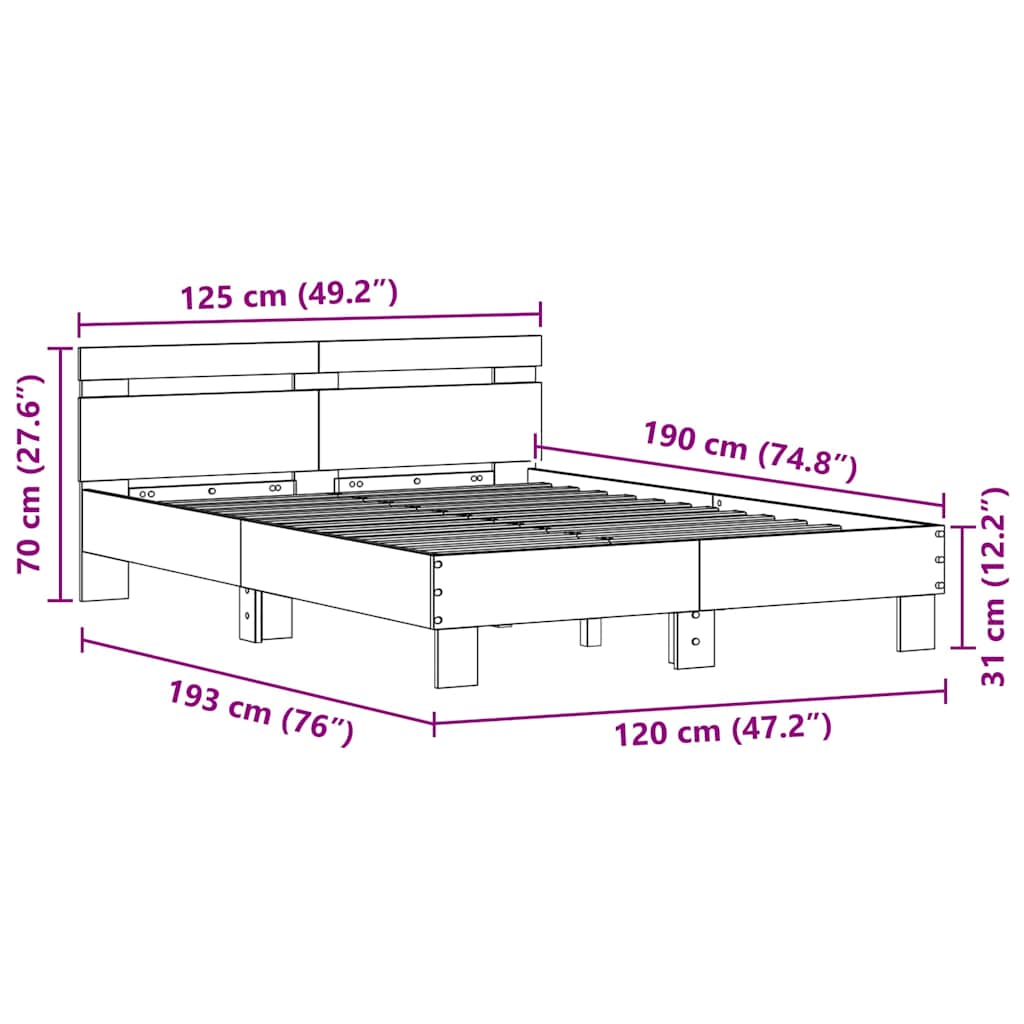 vidaXL Ramka łóżka Czarny Dąb 120 x 190 cm Materiał drewnopochodny