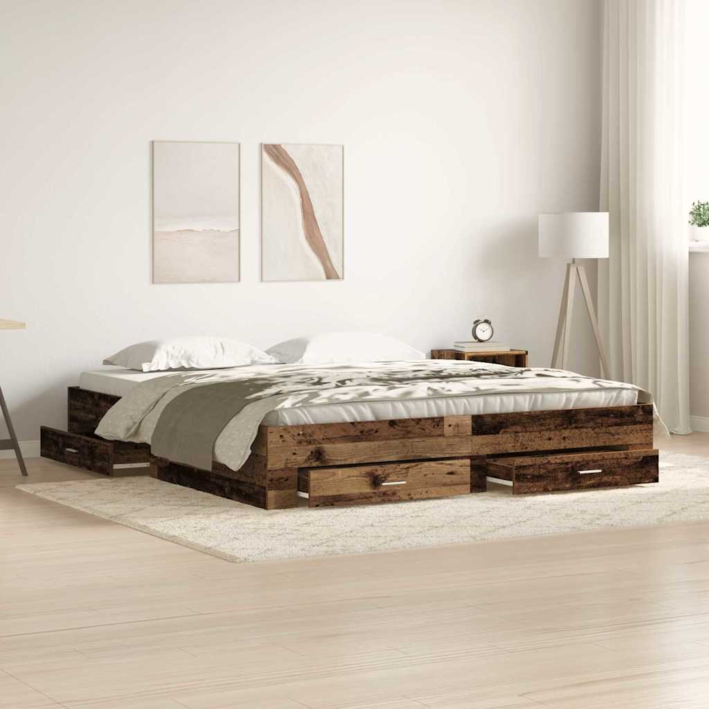 vidaXL Ramka łóżka Stare drewno 180 x 200 cm Drewno inżynieryjne