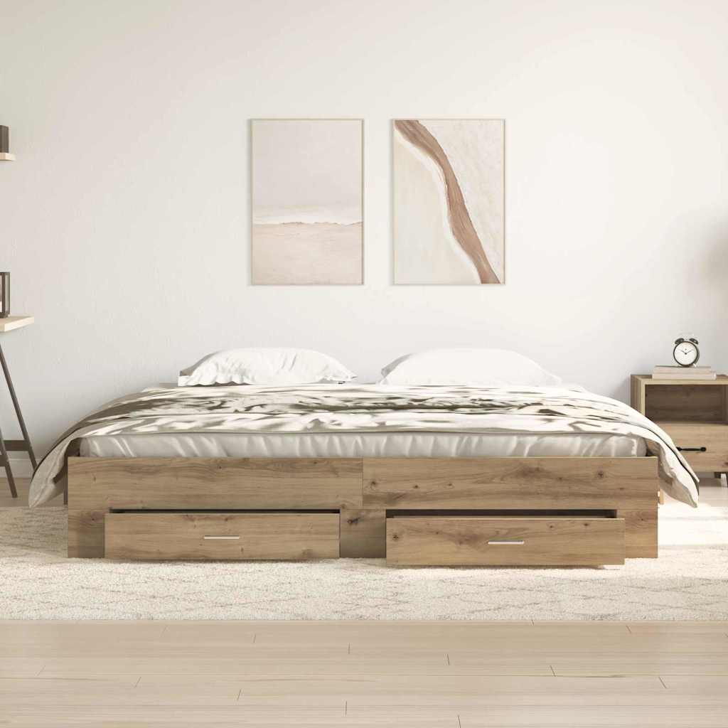 vidaXL Ramka łóżka z szufladą Dąb rzemieślniczy 180 x 200 cm