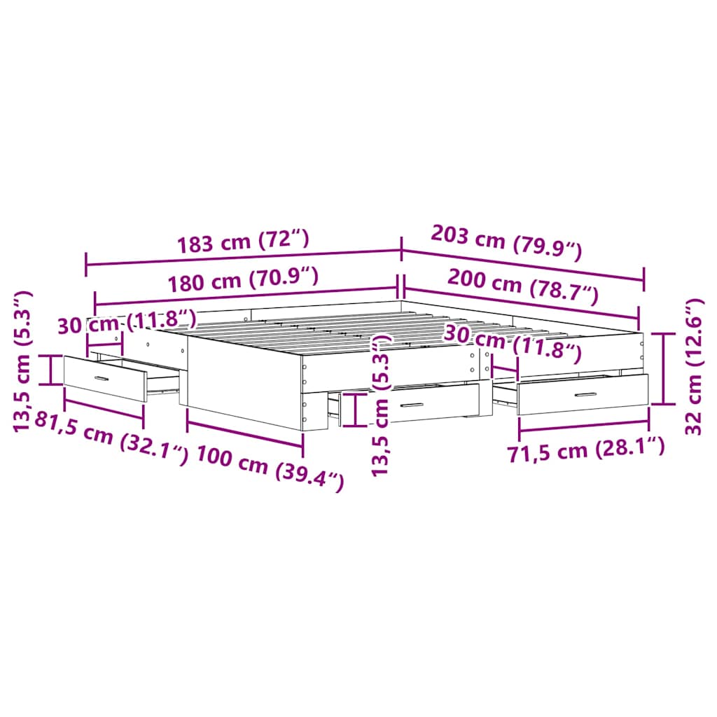 vidaXL Ramka łóżka Czarny Dąb 180 x 200 cm Materiał drewnopochodny