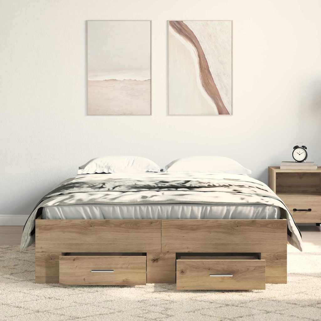 vidaXL Ramka łóżka z szufladą Dąb rzemieślniczy 120 x 200 cm