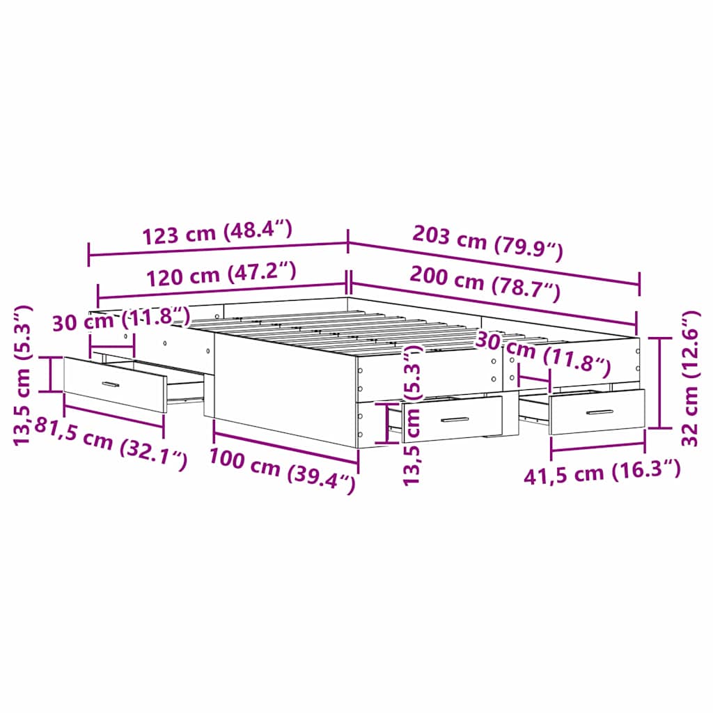 vidaXL Ramka łóżka Czarny Dąb 120 x 200 cm Materiał drewnopochodny