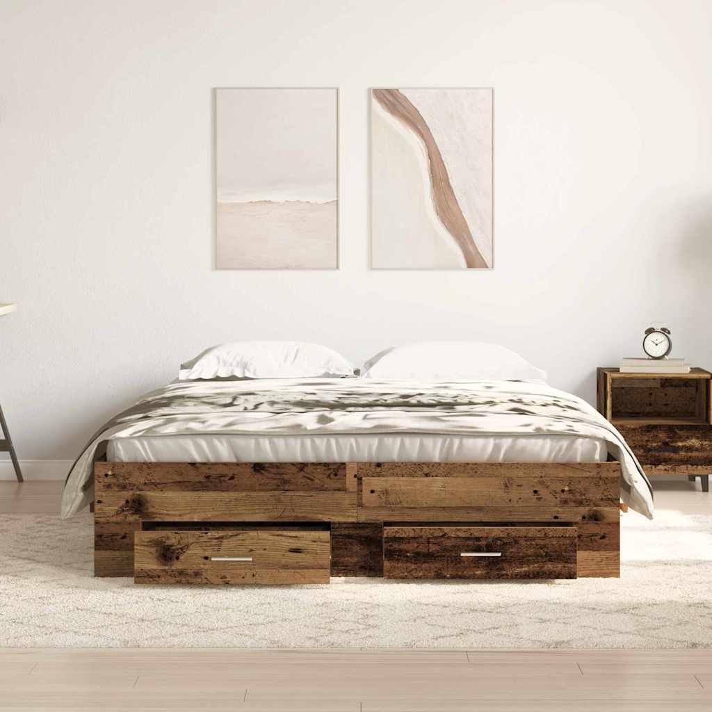 vidaXL Ramka łóżka Stare drewno 140 x 190 cm Materiał drewnopochodny