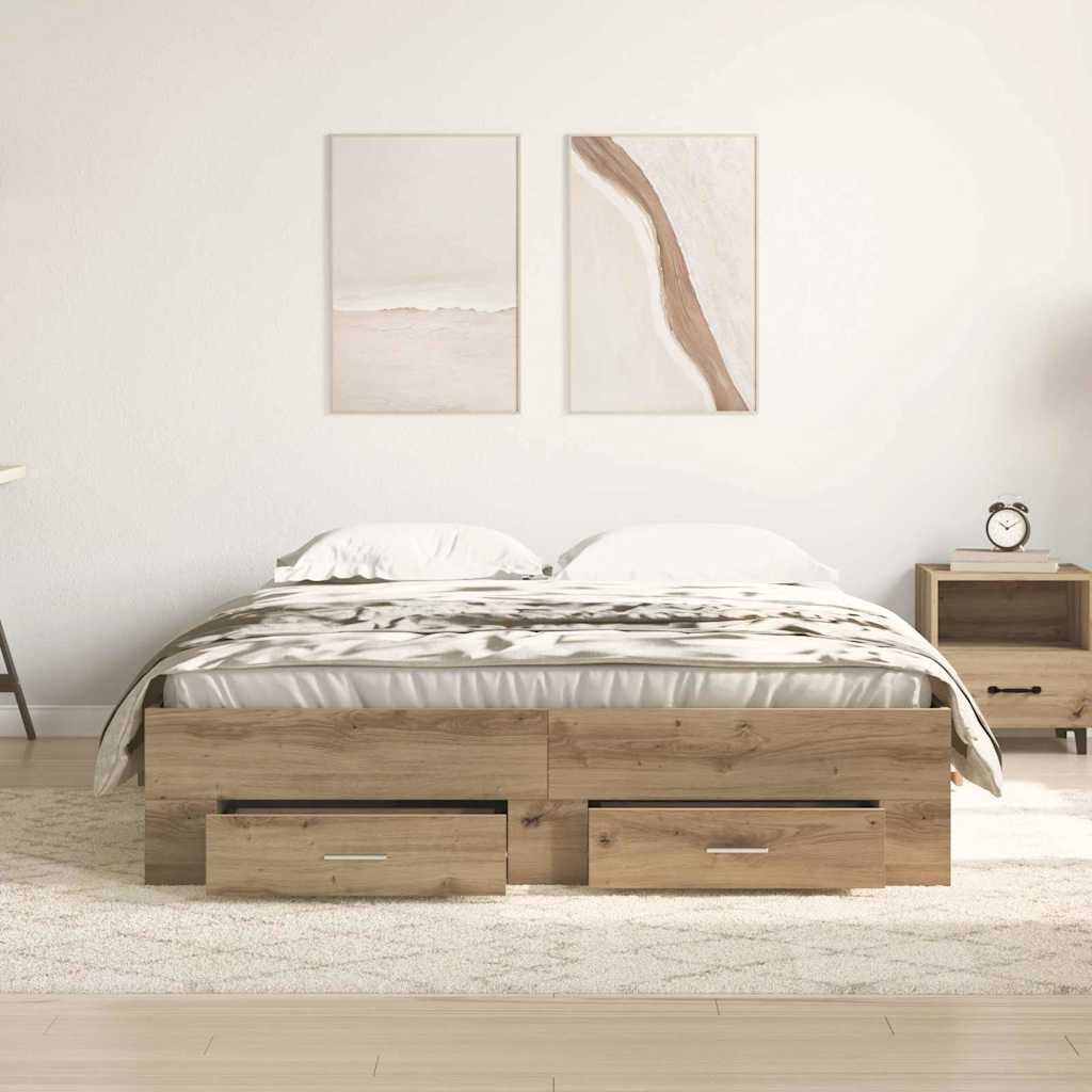vidaXL Ramka łóżka z szufladą Dąb rzemieślniczy 140 x 190 cm