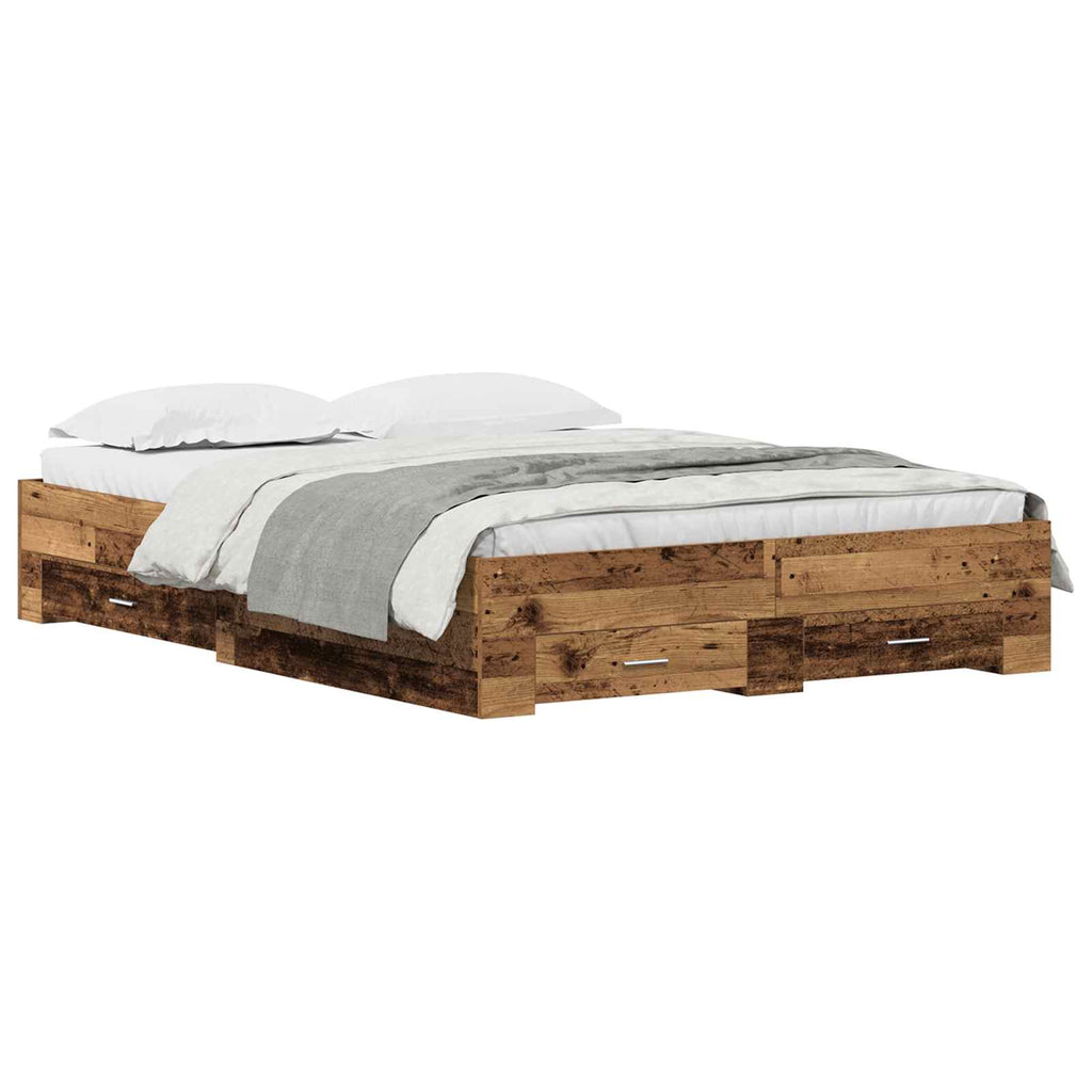 vidaXL Ramka łóżka Stare drewno 135 x 190 cm Materiał drewnopochodny