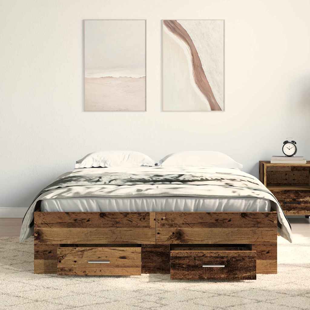 vidaXL Ramka łóżka Stare drewno 120 x 190 cm Materiał drewnopochodny