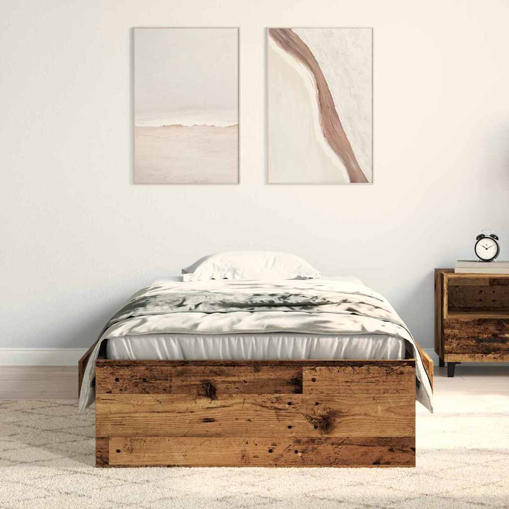 vidaXL Ramka łóżka Stare drewno 100 x 200 cm Materiał drewnopochodny