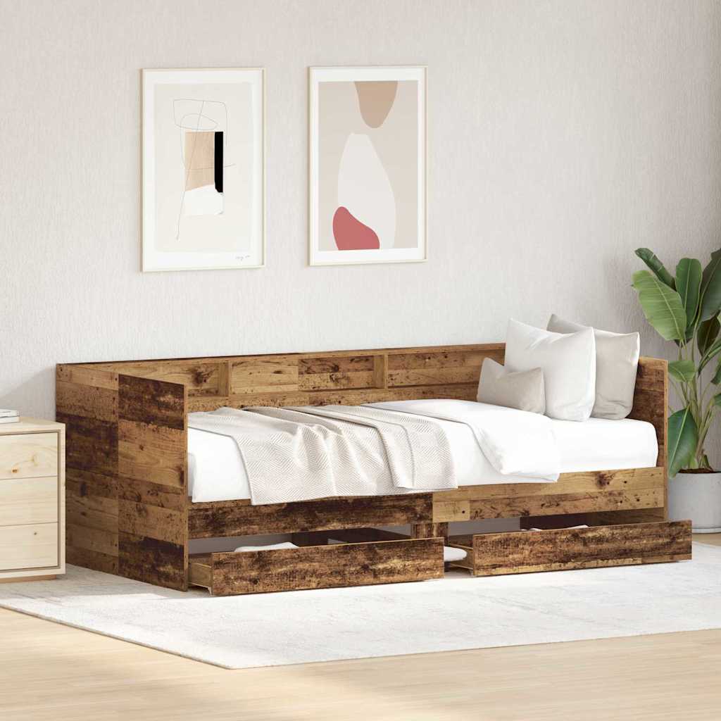 vidaXL Łóżko dzienne Stare drewno 100 x 200 cm Materiał drewnopochodny