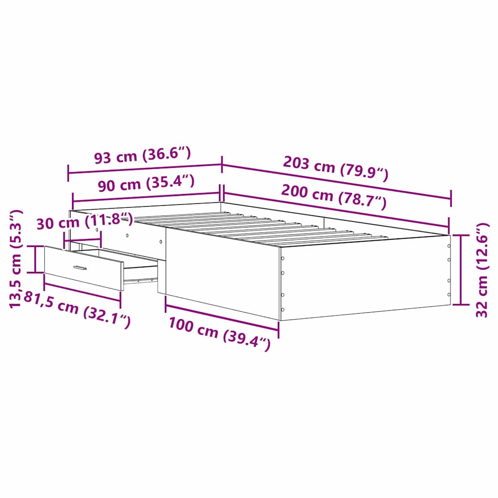 vidaXL Ramka łóżka Czarny Dąb 90 x 200 cm Materiał drewnopochodny