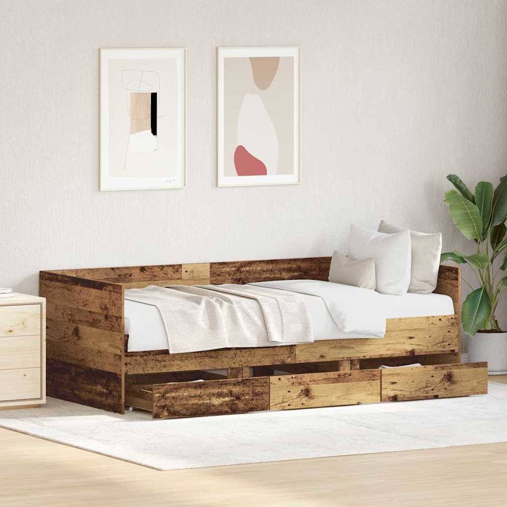 vidaXL Łóżko dzienne Stare drewno 90 x 200 cm Materiał drewnopochodny