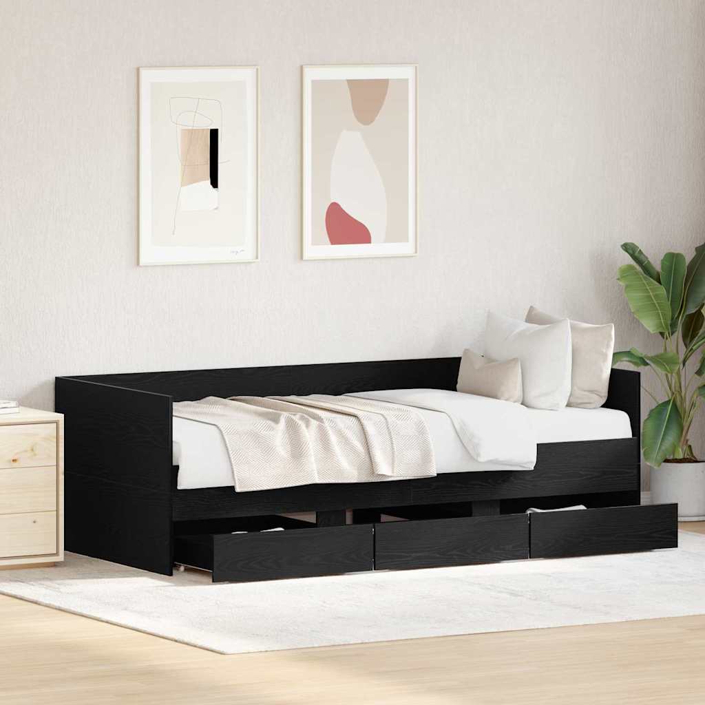 vidaXL Łóżko dzienne Czarny Dąb 90 x 200 cm Materiał drewnopochodny