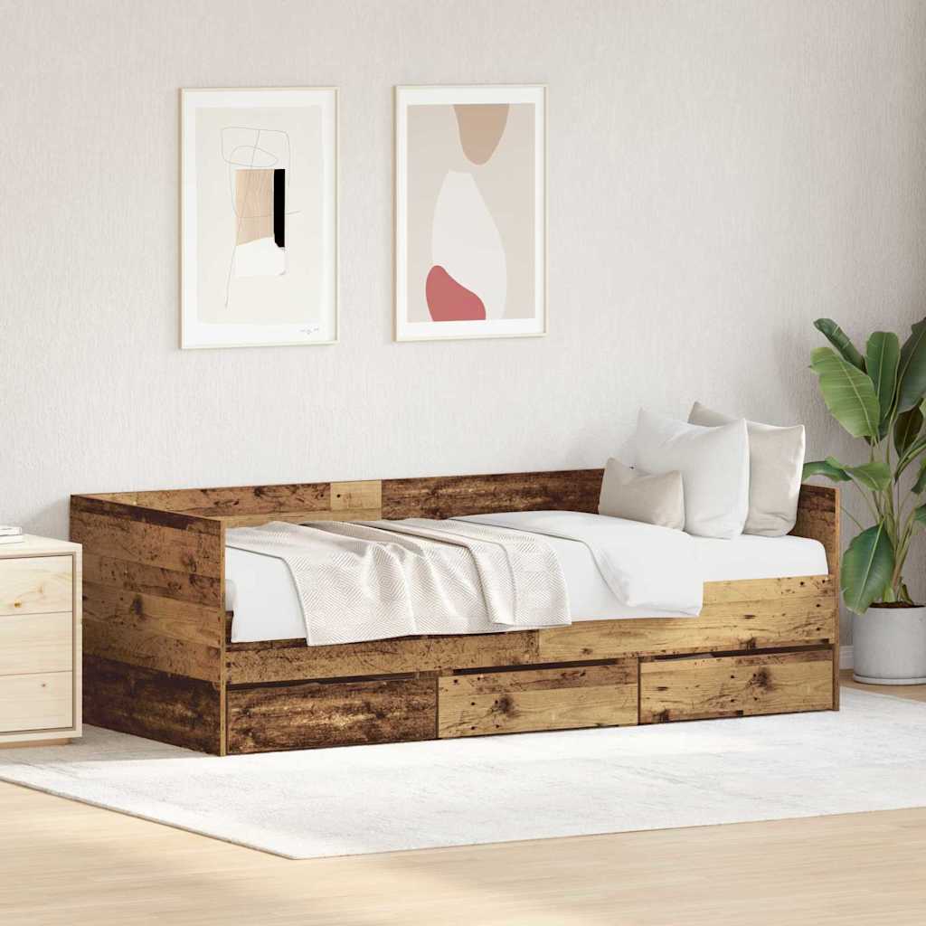 vidaXL Łóżko dzienne Stare drewno 90 x 190 cm Materiał drewnopochodny